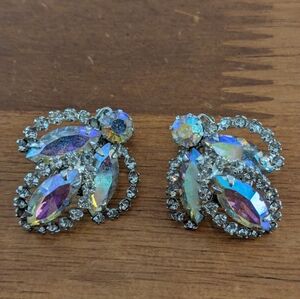Weiss Vintage Silvertone Ab Rhinestone Clip On Earrings